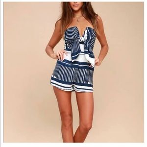 Strapless lulus romper in blue stripe NWT